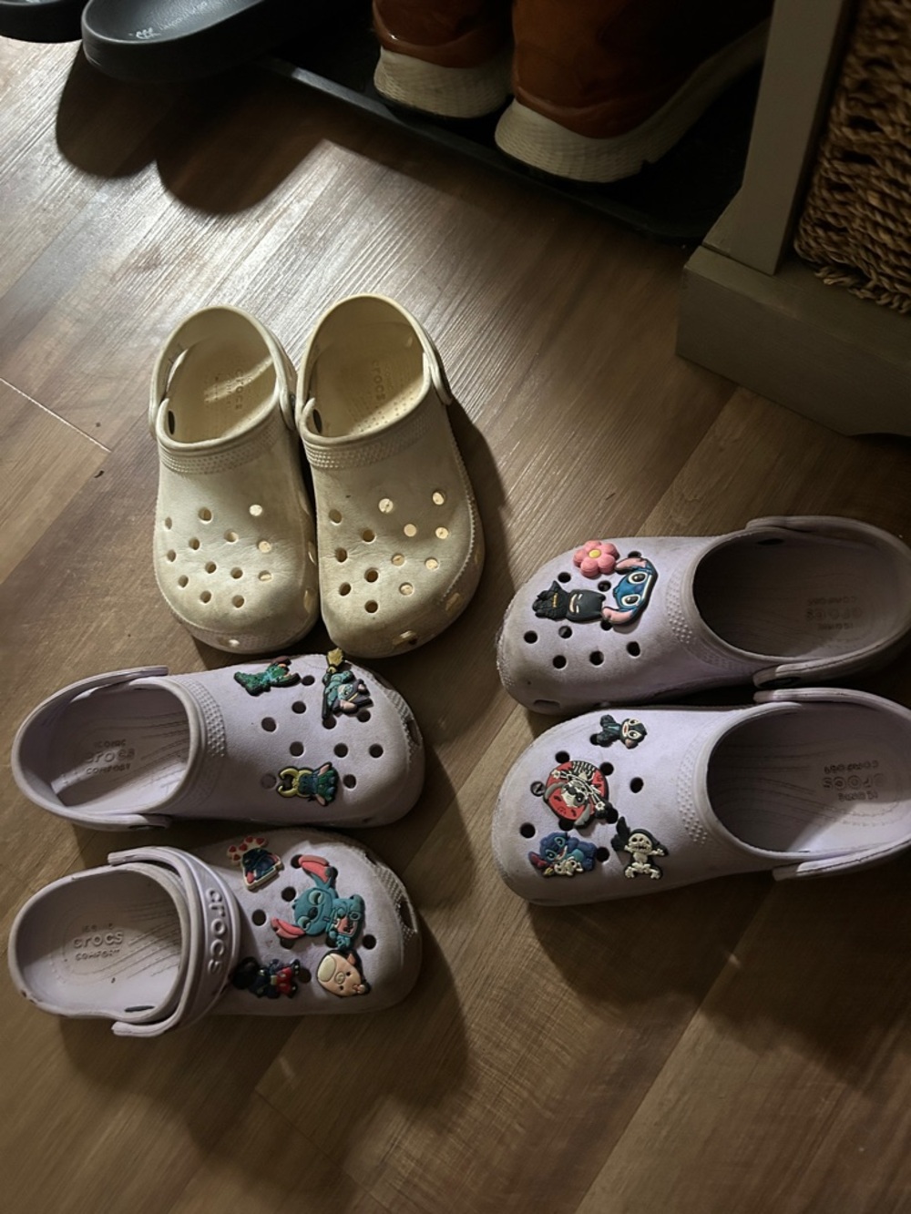 CROCS Kids Classic Clogs in Lilac and Cream with Jibbitz Charms